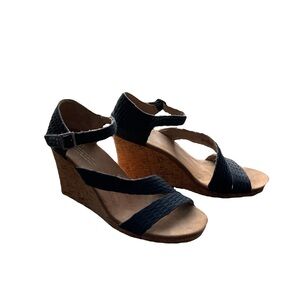 Toms Black Woven with Cork Wedge Heel Women’s Sandals I Size W9.5